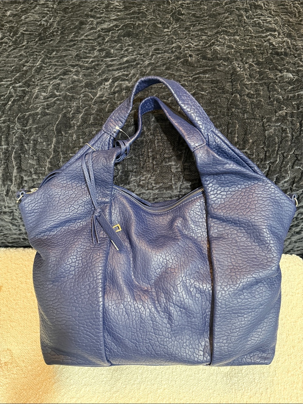 NWT Vince Camuto Steph Deep Indigo Lamb Leather Tote Shoulder
Bag Pleated